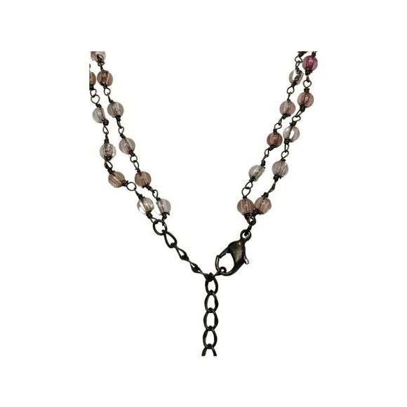 Vintage Purple Tear Drop Pendant Double Strand Beaded Chain Women’s Necklace 18” - Picture 7 of 7